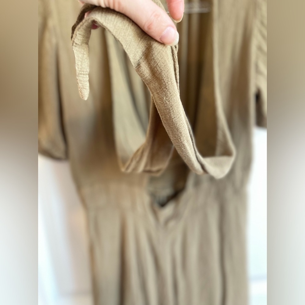 Khaki Tie Front Romper Boho Flutter Sleeve Festival Mini S - Picture 4 of 9